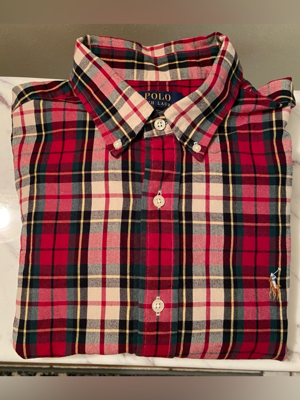 Polo by Ralph Lauren Red, Green & White Plaid Button-Down Shirt